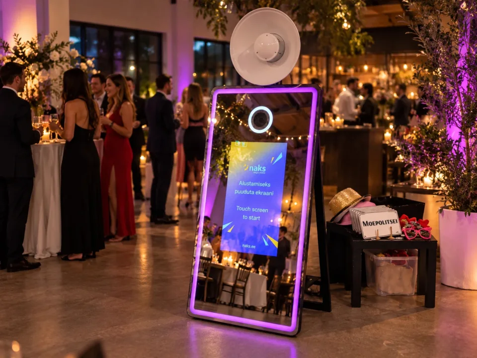 Naks magic mirror with accessories at an event